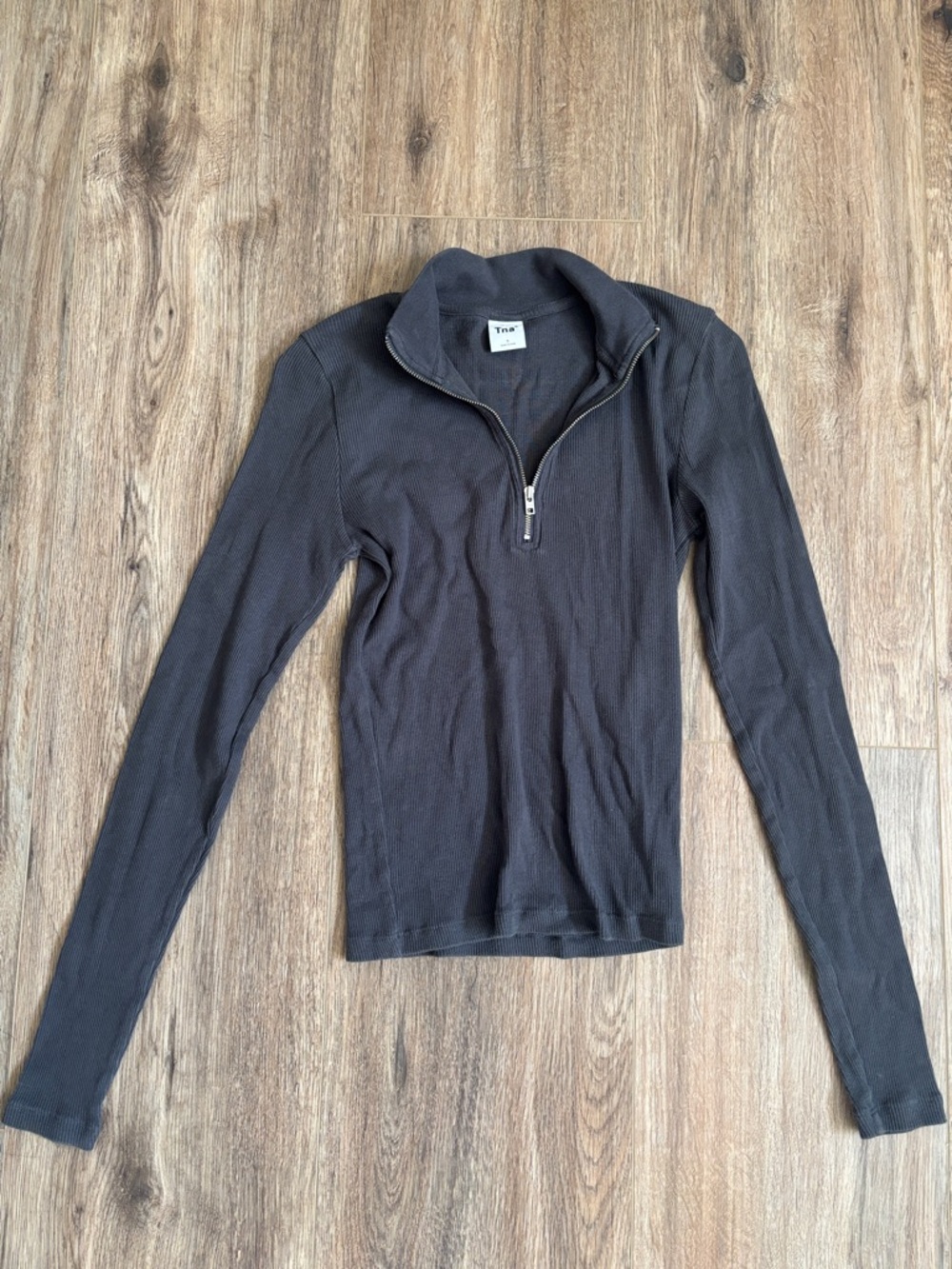 Aritzia/TNA Charcoal Half-Zip Ribbed Top
